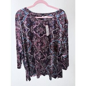 Allison Daley Top Womens 3X Paisley Velour Plus Size Pullover Tunic NWT$69‎